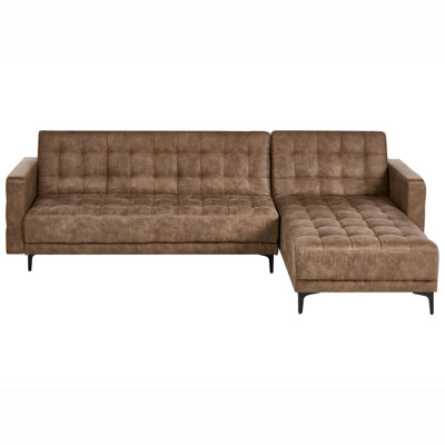 Modular Corner Sofa Bed 4 Seater ABERDEEN Faux Leather Brown Left Hand