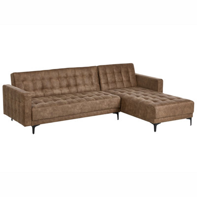 Modular Corner Sofa Bed 4 Seater ABERDEEN Faux Leather Brown Left Hand