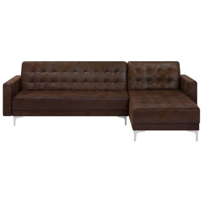 Modular Corner Sofa Bed 4 Seater ABERDEEN Faux Leather Brown Left Hand