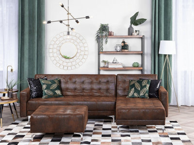 Modular Corner Sofa Bed 4 Seater ABERDEEN Faux Leather Brown Left Hand