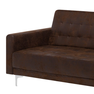 Modular Corner Sofa Bed 4 Seater ABERDEEN Faux Leather Brown Left Hand