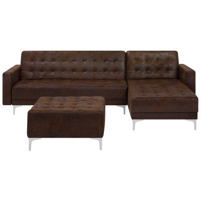 Modular Corner Sofa Bed 4 Seater ABERDEEN Faux Leather Brown with ...