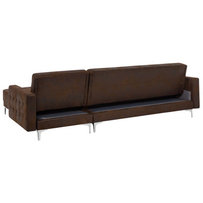 Modular Corner Sofa Bed 4 Seater ABERDEEN Faux Leather Brown with ...