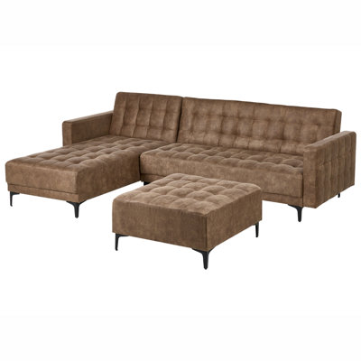 Modular Corner Sofa Bed 4 Seater ABERDEEN Faux Leather Brown with ...