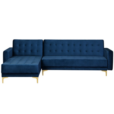Modular Corner Sofa Bed 4 Seater ABERDEEN Velvet Navy Blue Right Hand