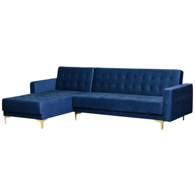 Modular Corner Sofa Bed 4 Seater ABERDEEN Velvet Navy Blue Right Hand
