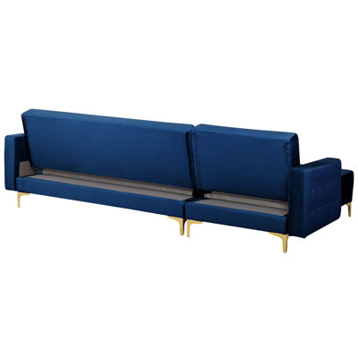 Modular Corner Sofa Bed 4 Seater ABERDEEN Velvet Navy Blue Right Hand