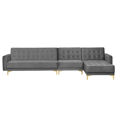 Modular Corner Sofa Bed 5 Seater ABERDEEN Velvet Grey Left Hand