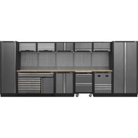 Modular Garage Storage System - 4915 x 460 x 2000mm - Pressed Wood Worktop
