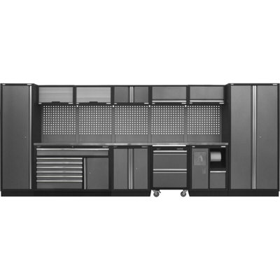 Modular Garage Storage System with Stainless Steel Worktop - 4915mm x 460mm x 2000mm