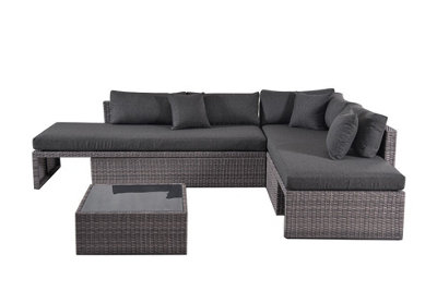 Modular L Shape Garden Furniture Sofa Set in Grey Rattan | DIY at B&Q