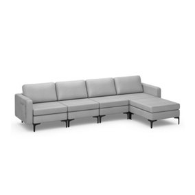 Modular L-shaped  Sectional Sofa Couch w/ Chaise Reversible Ottoman Armrest Organizer Built-in Sockets & USB Ports