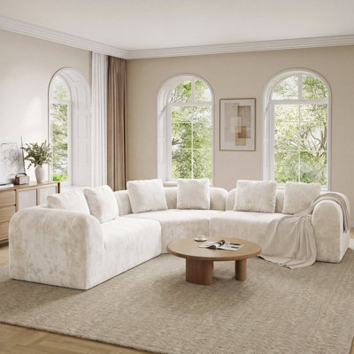 Modular Sectional Large L-Shaped Chenille Corner Sofa,Beige