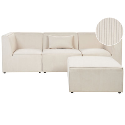 Modular Sofa 3 Seater LEMVIG Corduroy Light Beige with Ottoman