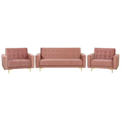 Modular Velvet Living Room Set Pink ABERDEEN