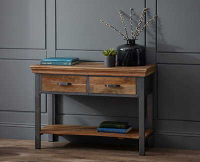 Moe Industrial Metal And Wood 2 Drawer Console Table