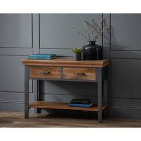 Moe Industrial Metal And Wood 2 Drawer Console Table