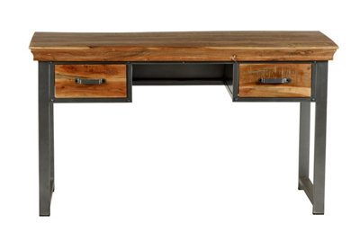 Moe Industrial Reclaimed Metal And Wood 2 Drawer Writing Desk