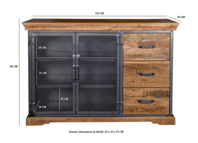 Moe Industrial Wood & Metal 2 Doors 3 Drawers Large Sideboard