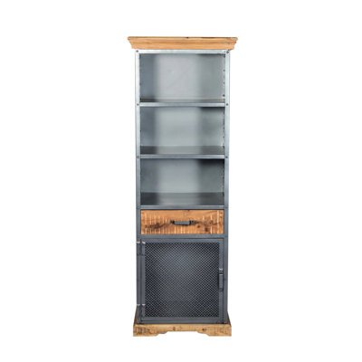 Moe Industrial Wood & Metal Grey Narrow Bookcase
