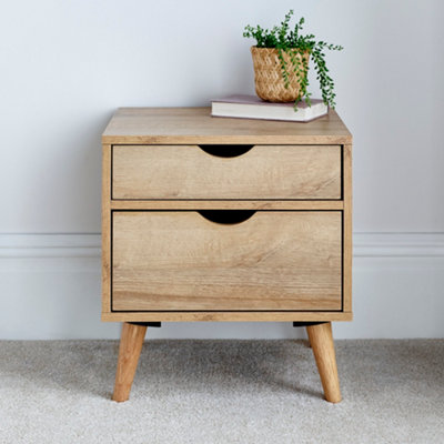 Molle 2 Drawer Oak Finish Bedside Table | DIY at B&Q