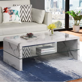 Momo Coffee Table High Gloss Coffee Table for Living Room Centre Table Tea Table for Living Room Furniture Diva Marble Effect