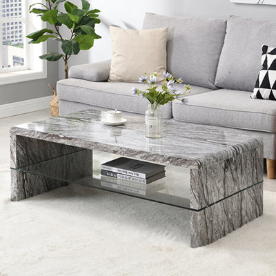 Momo Coffee Table High Gloss Coffee Table for Living Room Centre Table Tea Table for Living Room Furniture Melange Marble Effect