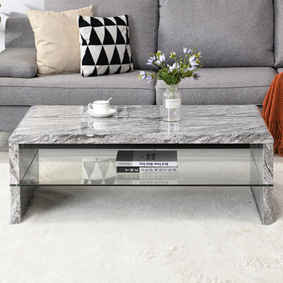 Momo Coffee Table High Gloss Coffee Table for Living Room Centre Table Tea Table for Living Room Furniture Melange Marble Effect