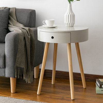 Mona Round Bedside/End/Lamp Table With 1Drawer,Grey