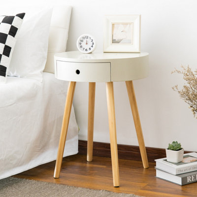 Mona Round Bedside/End/Lamp Table With 1Drawer,Grey