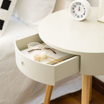 Mona Round Bedside/End/Lamp Table With 1Drawer,Grey