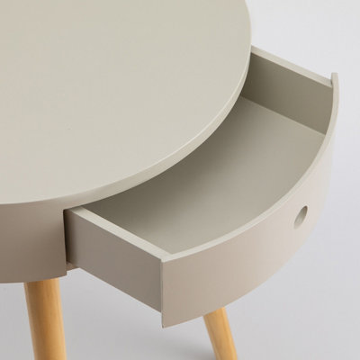 Mona Round Bedside/End/Lamp Table With 1Drawer,Grey
