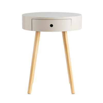 Mona Round Bedside/End/Lamp Table With 1Drawer,Grey
