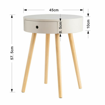 Mona Round Bedside/End/Lamp Table With 1Drawer,Grey