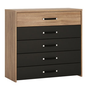 Monaco 5 drawer chest in Oak and Black
