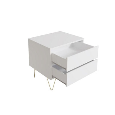 Monaco Bedside Table 2 Drawer White