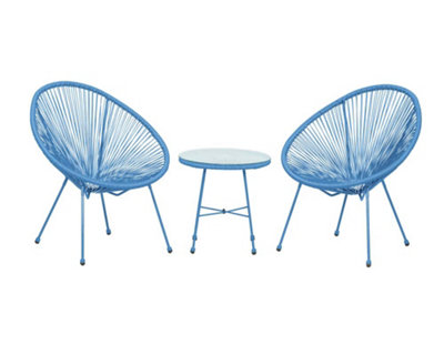 Monaco Blue 3pc Egg Chair Bistro Set