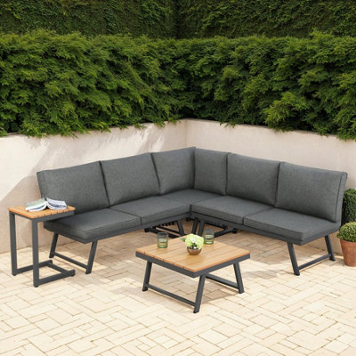 Monaco - Lounge Corner Sofa Set - Black - Transforms into x2 Sunbeds
