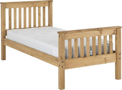 Monaco Single Solid Distressed Waxed Pine High Foot End Bed Frame