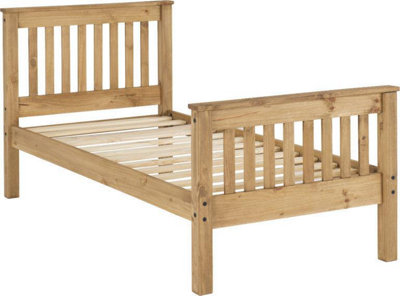 Monaco Single Solid Distressed Waxed Pine High Foot End Bed Frame