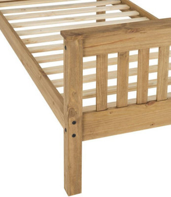 Monaco Single Solid Distressed Waxed Pine High Foot End Bed Frame