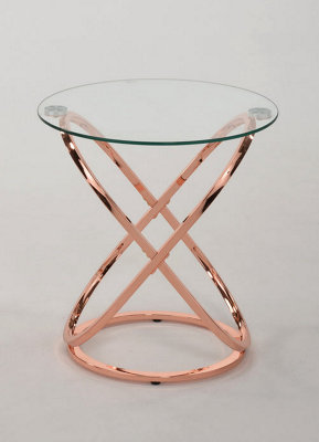 Monarch Clear Glass Round Coffee/Side End Table With Copper Base