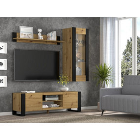 Mondi A Elegant Wall Entertainment Unit Set in Oak Artisan - Living Room Furniture Set TV Stand H1720mm W1580mm D400mm