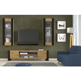 Mondi B Entertainment Wall Unit H1720mm W1880mm D400mm -Living Room Furniture in Modern Oak Artisan Finish