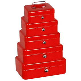 Money Bank Cash Deposit Box Steel Tin Safe Petty Key Coin Lockable Metal Office Home Red 10 Inch