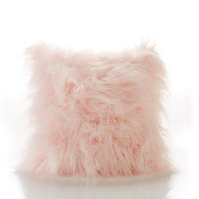 Monglian Mohair 18" cushion. Long fur Colour Pink