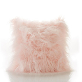 Monglian Mohair 18" cushion. Long fur Colour Pink