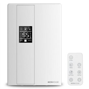 MONHOUSE Premium Dehumidifier - 2200ML Remote Control Sleep & Defrost Mode LED Display Quiet Electric Damp Absorber - White