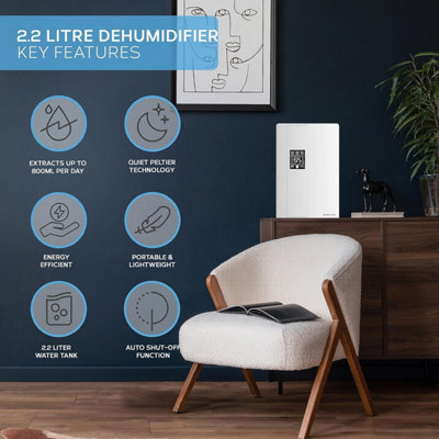 MONHOUSE Premium Dehumidifier - 2200ML, Remote Control, Sleep & Defrost Mode, LED Display, Quiet Electric Damp Absorber - White