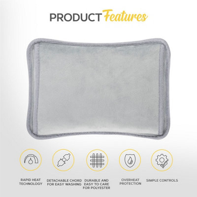 Monhouse Rechargeable Electric Hot Water Bottle Grey - Bed Hand Warmer Massaging Heat Pad - Soft & Cosy Heated Water Bag Warm